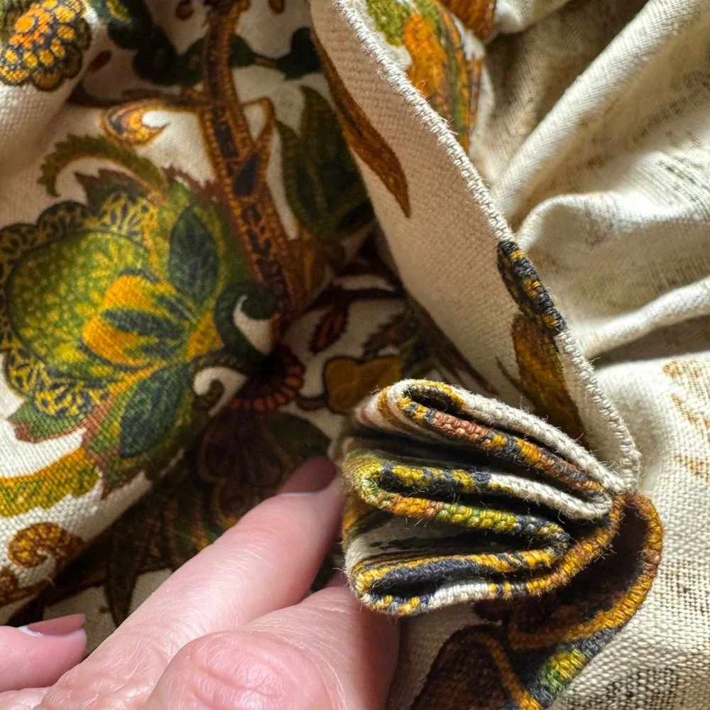 Vintage 70s Floral Paisley Pinch Pleat Curtains 2 Panels 81